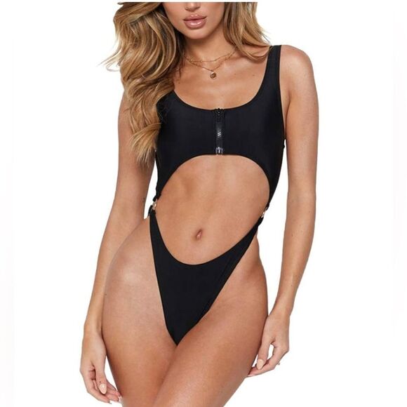 NWT Zaful One Piece Zipper High Cut Bathing Suit - Picture 1 of 7